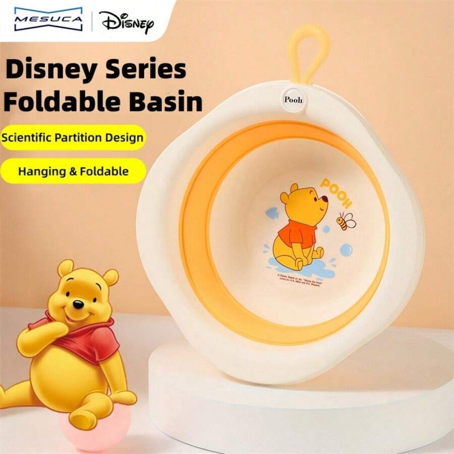 Mesuca 1pc Foldable Home Wash Basin, Disney Cartoon Character Style, Blue/Orange/Pink 3 Colors Optional, With Hanging Hole Design, Space-Saving, Portable Multi-Function, For Face And Foot Washing, Soft Silicone Bath Tub - Multicolor - View 1