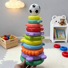 Basketball Spiral Stacking Tower Toy, Colorful Assembly Track Stacking Playset, Early Educational Toy For Toddlers, Color Recognition Developmental Toy, Perfect Birthday Halloween Christmas Holiday Gift, Random Color - Multicolor - View 11