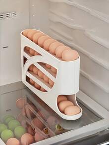 [Rolling Egg Rack]Rolling Egg Rack - Space-Saving Side Door Design, Durable Plastic Material, Smooth Glossy Finish, Convenient Handle | Modern Kitchen Accessory | Suitable For Kitchen And Refrigerator Storage - Multicolor - View 3