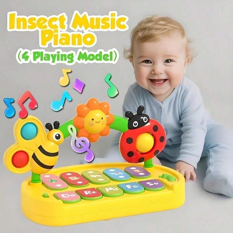 Cartoon Insect Music Piano Toy With 4 Playing Modes, Bee & Ladybug Decor Sensory Play Keyboard, Light Melody Interactive Musical Handheld Toy, Parent-Child Desktop Entertainment Holiday Gift