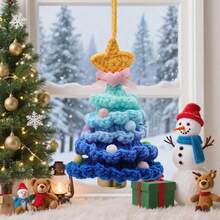 Handmade Crochet Christmas Tree Ornament, Cute Plush Knitted Mini Xmas Tree Hanging Charm, Car Rearview Mirror Pendant, Holiday Home Room Decor Festive Gift - Multi-color - View 12