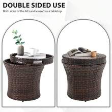 CozyChicHome Outdoor Wicker Side Table With Storage, 20 Inch Small Patio Rattan End Table Accent Tables With Lid, Steel Frame Lightweight Brown - Brown - View 5