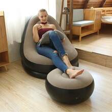 Inflatable Chair With Footrest, Flocked Surface Adult Inflatable Sofa, Comfortable Inflatable Air Cushion Chair, Waterproof Portable Inflatable Sofa, Camping Inflatable Sofa - Chair - View 9
