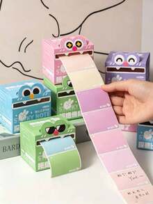 1 pieza Notas adhesivas extraíbles con diseño de monstruo de dibujos animados, dispensador de papel de notas de color macaron, pestañas de índice para tomar notas, marcar y mensajes, regalo de vuelta a la escuela para amigos - Multicolor - Ver 1