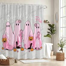 1pc Light Pink Ghost Halloween Shower Curtain - Suitable For Bathroom Decor, Bathroom Curtain - Easy To Clean, Exquisite Home Decor, Bathroom Partition Curtain, Decorative Shower Curtain, Bathroom Accessories Home Decor Gift - Includes 12 Hooks - Multicolor - View 5