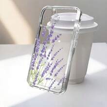 1pc Fashion Creative Full Screen Purple Floral & Leaf Painted Pattern High Transparency Phone Case, Anti-Drop Anti-Scratch Anti-Fingerprint Transparent TPU Soft Shell, Camera Lens Protection Compatible With Apple, Nothing, Pixel, Protective Cover - Multicolor - View 4