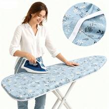1 pezzo Copriasse da stiro con motivo artistico a foglie blu, in poliestere resistente al calore, con bordi elastici, facile da installare, lavabile in lavatrice, adatto alla maggior parte delle dimensioni di asse da stiro, resistente alle bruciature - Fiori blu - Visualizzare 9