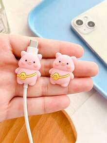 Protector de cable de datos con forma de cerdo lindo | Accesorio de protección de cable de datos para teléfono | Compatible con cable de carga rápida de 20W de Apple | Diseño suave anti-rotura | Protector de cargador, combinando diversión y practicidad - Rosa - Ver 1