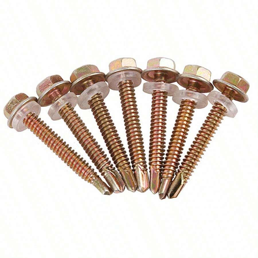 Pija Autotaladrante Anclo Hexagonal Punta Broca Acero Dorado 100 Piezas - 38MM * 100 UD - Ver 1