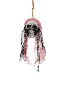 1Pc Halloween Mini Hanging Skull Ghost Decor, Tattered Mesh Skeleton Pendant, Creepy Hanging Ornament For Haunted House, Horror Party Scene Arrangement - Skull - View 12
