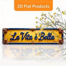 2D Flat Vintage Style Italian Metal Wall - Blue Letter Sign, Suitable For Office And Cafe Decor - Pre-Drilled Or Adhesive Installation, 2D Flat Design Decorative Sign And Plaque (Random Style) - A - View 6