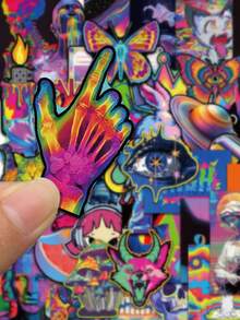 50pcs/Pack Cool Colorful Acid Design Aesthetic Art Stickers, Decorative Decals For Luggage Notebook Scrapbook Stationery Laptop Guitar Phone Decals - Multicolor - View 5
