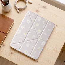 可愛 Y 型折疊平板保護殼，附筆槽，適用於 iPad Air 8 (M4) 11" 13" 2026 11th (A16) Air 11 M3 M2 Pro 11 M4 M5 7th 8th 9th 10.2" 10th 10.9 Air 4 Air 5，護角設計 - 粉紅色小菊花 - 查看 3