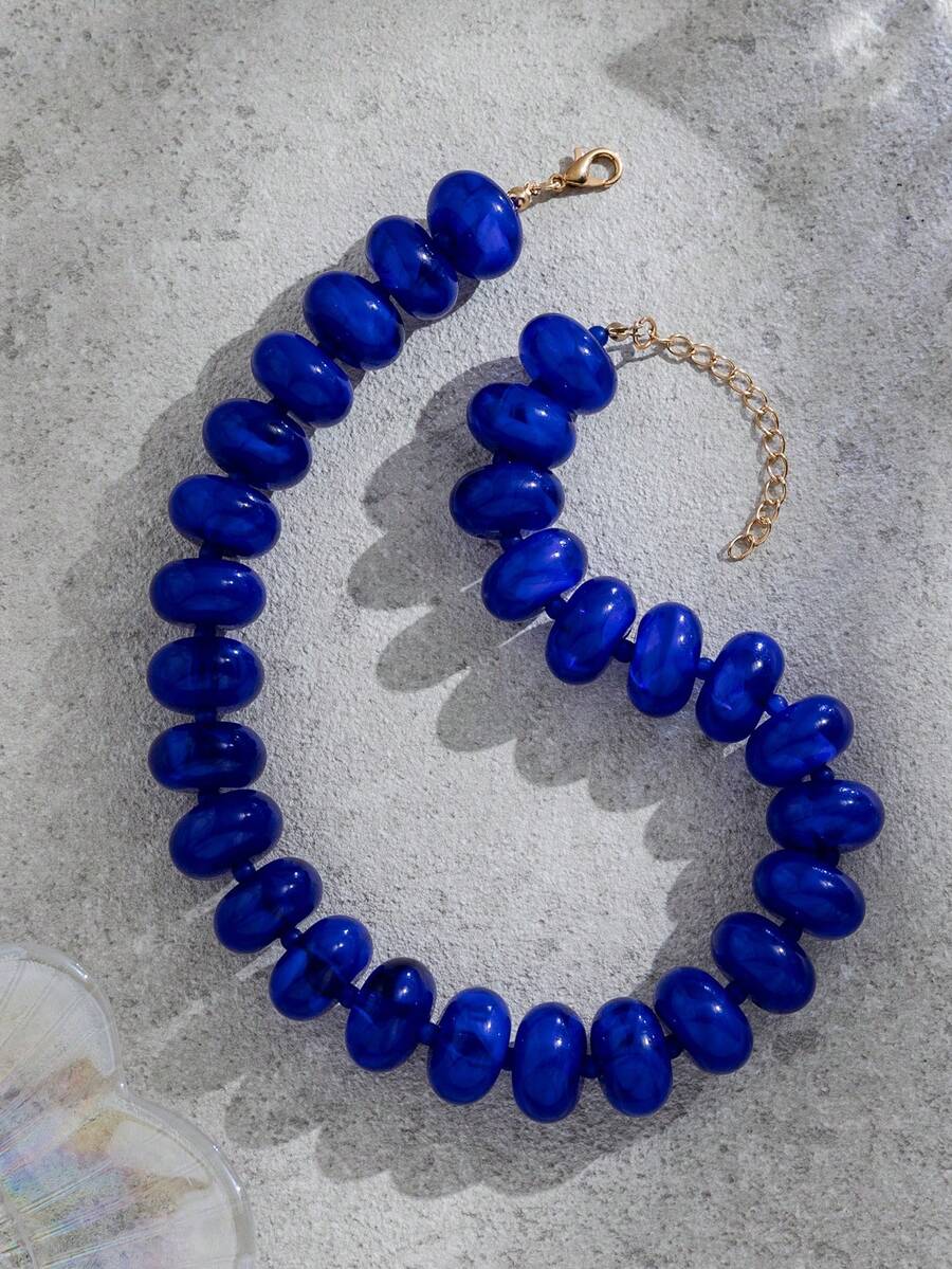 1 buah Kalung Manik-Manik Minimalis Fashion Wanita Warna Permen Dopamin Berlebihan, Serbaguna untuk Pemakaian Sehari-hari (Warna Tie-Dye Acak) - Royal Blue - View 1