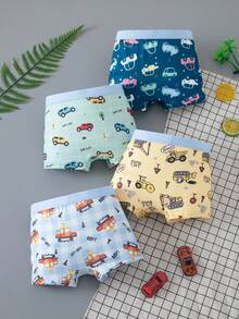 4pcs/Pack Young Boy Kids Comfortable Soft Cartoon Print Boxer Briefs - Multicolor - View 2
