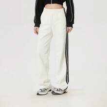 Adidas Celana rajut kasual sporty wanita model lurus dengan tiga garis, nyaman dan serbaguna. - Putih/Hitam - View 3
