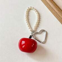 1pc Realistic Fruit Bag Charm Keychain, Lifelike Apple Or Pear Pendant With Pearl Handle And Heart Clasp, Handbag Accessory, Backpack Charm, Key Ring - Multicolor - View 11