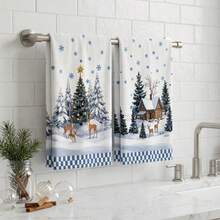 2/4/48pcs Kitchen Dish Cloths, Christmas Snow Scene Double-Sided Pattern Dish Towels, Kitchen Cleaning Rags, Absorbent Lint-Free Holiday Atmosphere Home Use, Multi-Purpose High Absorbency Kitchen Cleaning Towels - Multicolor - View 3
