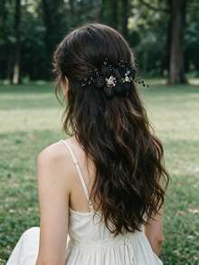 1件女款黑色漸層水晶手工髮飾 浪漫晚禮服髮夾 黑色復古葉片髮飾，萬聖節 - 黑色 - 查看 2