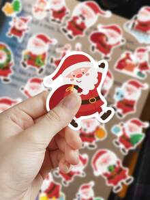 50pcs Santa Claus Stickers For Decorating Planner, Journal, Scrapbook, Notebook, Luggage, Guitar, Black And White Notebook, Tablet, Water Bottle, Phone, Christmas Gift Decoration - Multicolor - View 2