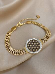 1Pc/Set Minimalist Round Flower Of Life Snake Chain Stainless Steel Bracelet Set,For Women,Party,Daily,Office,Christmas,Boho,Valentine Birthday Gifts - Multicolor - View 2