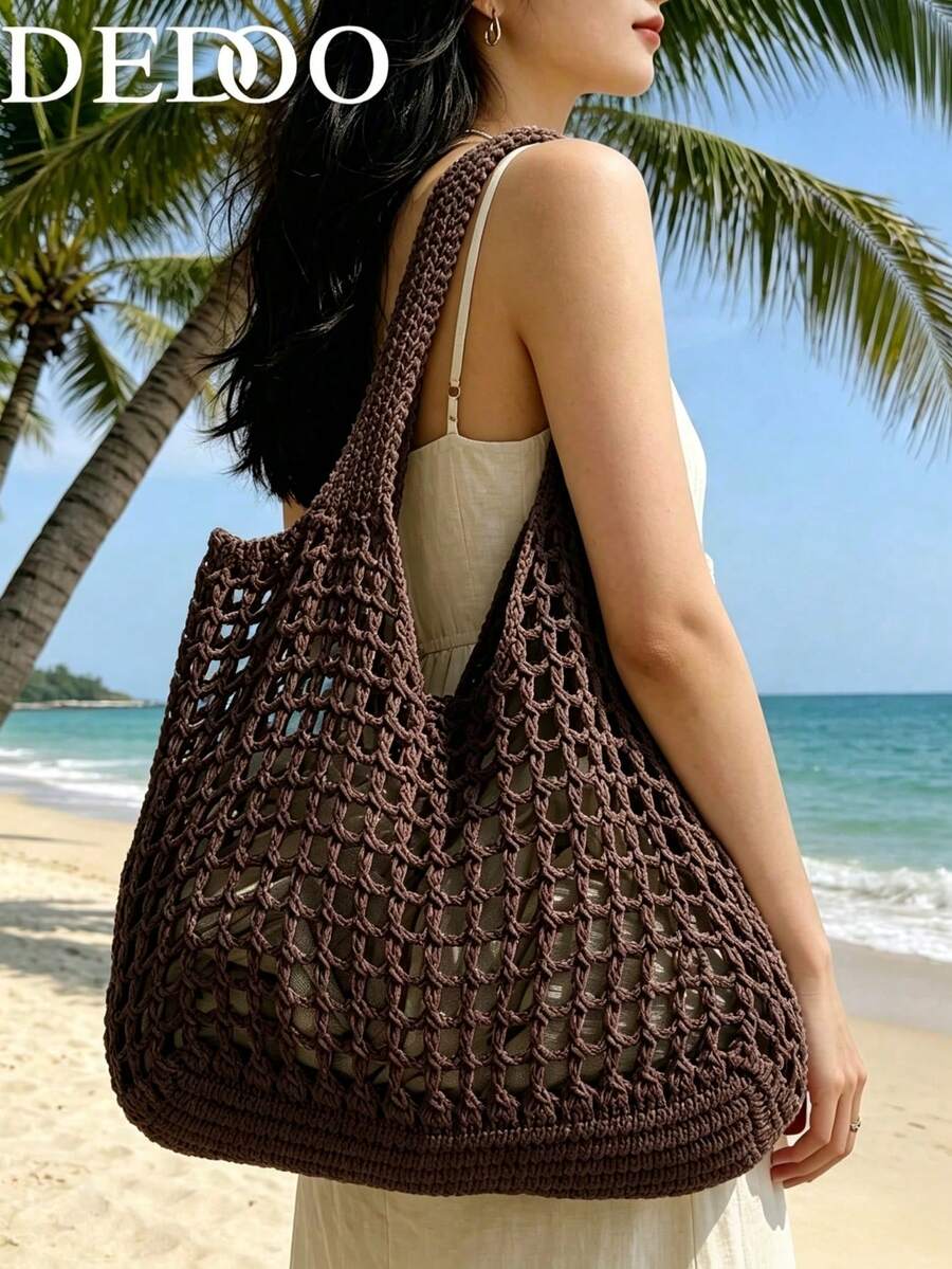 Dedoo Monogram Large Capacity Tote Bag, Coated Canvas Satchel, Practical Shoulder Carryall, Suitable For Work And Daily Outings, Professional Office Purse - Coffee - View 1