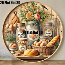 2D 1pc Vintage Floral & Kitchen Utensils Wall Art - Printed Pattern With White Flowers, Green Leaves And "Food" Label Design, Perfect For Kitchen, Bedroom, Living Room, Kitchen Wall Decor | Rustic Decor (Random Hole Position) - A - View 5