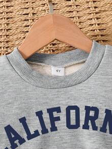 Toddler Letter Print Warm Crew Neck Sweatshirt And Sweatpants - Grey - View 3