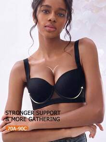 Women's Black Supportive Bra - Comfortable Breathable Wide Strap With Side Coverage - Black - View 1