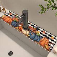 1pc Thanksgiving Multi-Color Pumpkin Pattern, Non-Slip Faucet Splash Guard, Bathroom Faucet Splash Pad, Mud Guard, Moisture-Proof Non-Slip Faucet Mat, Kitchen Countertop Accessory. Protect Your Kitchen Countertop, Thanksgiving Halloween Autumn Decoration Supplies. - Multicolor - View 3