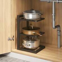1 Piece Adjustable Multi-Layer Cookware Storage Rack, Black Layered Pot Rack, Holds Woks, Stock Pots, Frying Pans And Milk Pans, Freely Adjustable Layer Height, Suitable For Kitchen Countertop And Cabinet Interior To Organize Various Cookware. - Multiple Specifications - View 4