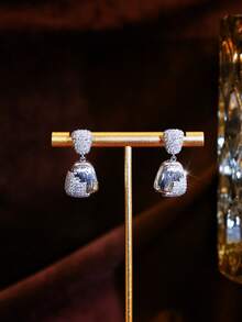 SEQUITO 1 Pair High Quality Ladies Ear Decoration Gold Plated Brilliant AAA CZ Zirconia Bell Shape Pendant Drop Earrings For Banquet - 2.7cm - View 6