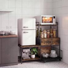 35.8 In Mini Fridge Stand With Storage - Heavy-Duty Metal Baker's Rack With Drawers, Microwave Shelf, Space-Saving Kitchen Organizer, Burn Color - Brown - View 6