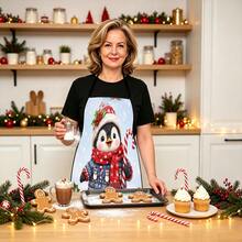 1 pieza Delantal de chef con estampado de animales de dibujos animados navideños, Papá Noel, campana navideña, copo de nieve navideño, reno navideño, árbol de Navidad, muñeco de nieve navideño, pingüino navideño, adecuado para decoración del hogar y uso en la cocina. Hecho de material 100% poliéster, diseñado con estilo sin mangas, perfecto para la cocina del hogar y cocina al aire libre. Este delantal estampado es unisex, lavable a máquina y reutilizable, un artículo esencial de cocina - Multicolor - Ver 3