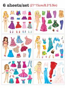 6pcs/Set Large Size Fun Dress-Up Puzzle Doodle Stickers, Cute DIY Dress-Up Paper Make A Face Crafts, Classroom Rewards, Arts And Crafts Party, Planner Decoration, Holiday Party, Back To School - Multicolor - View 14