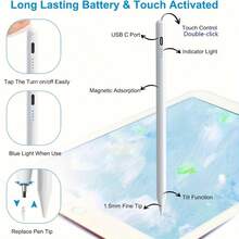 [Apple Pencil] Pensil Kompatibel Apple - Stylus Pengisian Cepat, Sensitivitas Kemiringan, Desain Magnetik, Penolakan Sentuhan Telapak Tangan - Kompatibel dengan Apple 2018-2024, Generasi ke-6-10/ Pro 11 Inci dan 12,9 Inci Generasi ke-3-5/ Air Generasi ke-3-5/ Mini Generasi ke-5/6, Kompatibel dengan Stylus iPad - Putih - View 4