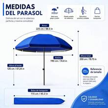 Sjrohe (1.9m X 2.25m) Sombrilla De Playa Jardín, Sombrilla Para Playa, Sombrilla Jardin, Sombrillas Exterior, Global Import Sombrilla De Playa Reforzada, Ideal Para Playa, Jardín, Terraza,Piscina Azul - Azul - Ver 3