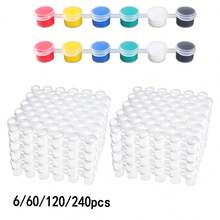 6/60/120/240pcs Empty Paint Buckets, Plastic Paint Cups, 6-Compartment Empty Paint Cups, Suitable For Art Painting, Crafting - Multicolor - View 2