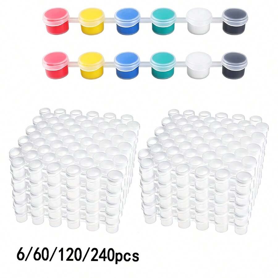 6/60/120/240pcs Empty Paint Buckets, Plastic Paint Cups, 6-Compartment Empty Paint Cups, Suitable For Art Painting, Crafting