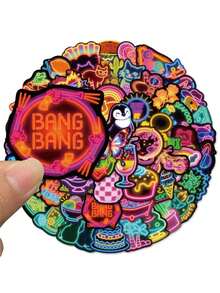 60pcs/Pack Cute Cartoon Neon Color Animals Stickers, Decorative Decals For Phone Stationery Laptop Guitar Luggage Notebook Sticker - Multicolor - View 9