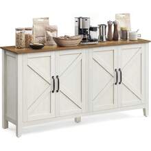Rustic White & Honey Brown Farmhouse Sideboard Buffet Storage Cabinet Built-In Single Drawer With Detachable Drawer Divider, Freely Adjustable Inner Shelf & Reserved Cable Hole Multi-Purpose Coffee Bar Station For Kitchen Dining Room Entryway Home Be - Rustic White and Honey Brown - View 11