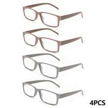 4pcs Classic Rectangular Frame Reading Glasses, Matte Frame Design, Suitable For Daily Work Reading , Family Value Pack - 2 Silver Grey + 2 Brown - View 15