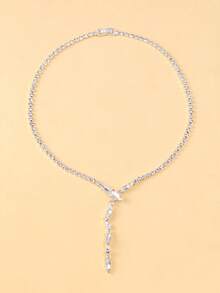 outingfit 1pc 14K Rhinestone Vine Necklace For Women, Designer Neck Chain, Horse Eye Pendant Accessory, Suitable For Mother's Day Gift And Daily Wear - Silver - View 6