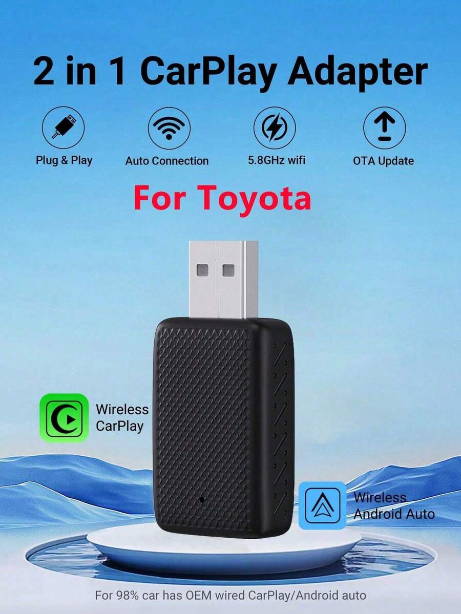 XUDA 2合1 Mini CarPlay 無線轉接器 & Android Auto 無線轉接器,無線 CarPlay 接收器,適用有線 CarPlay 與 Android Auto 車載系統,USB/USB-C 接口無線 CarPlay 轉接器 - B - 查看 1