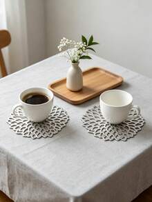 6-30pcs/Set Hollow PVC Small Water Drop Cup Mats, Tabletop Non-Slip Coasters For Holiday, Wedding, Daily Dining Decor - Silver - View 11