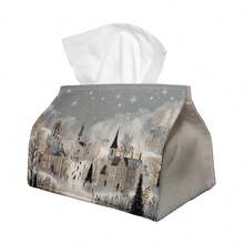 1pc Multifunctional Tissue Box, Winter Landscape Design - Red Barn Snow Scene Durable Polyester Storage Organizer Box, Suitable For Christmas Home Decor, Living Room, Bedroom, Kitchen, Home Decoration, Party Supplies - Multicolor - View 7