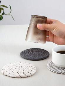 8pcs Beverage Coaster Set With Holder, Minimalist Woven Desktop Coasters, Heat-Resistant Kitchen Dining Table Coasters, Thickened Insulated Pads, 4-Color Absorbent Coaster Set, Home Decor Desktop Protection, Suitable For Various Cups, 4.3 Inch - Black and Gray - View 9