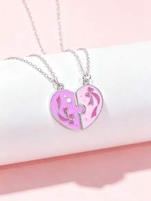 Bộ 2 dây chuyền tình bạn hình trái tim nơ cho bạn thân, phù hợp cho chị em đeo hàng ngày, quà tặng tiệc sinh nhật - Nhiều màu - Xem 2