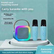 This Mini Karaoke Bluetooth Speaker Features A Wireless Microphone, Bright RGB Party Lights And Five Voice Effects, Making It Perfect For Family Gatherings And Birthday Parties. - Baby Blue - View 5