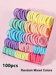 100Pcs Girls Colorful Non-Damaging Hair Ties Hair Bands Suitable For Daily Use - Multicolor - View 5